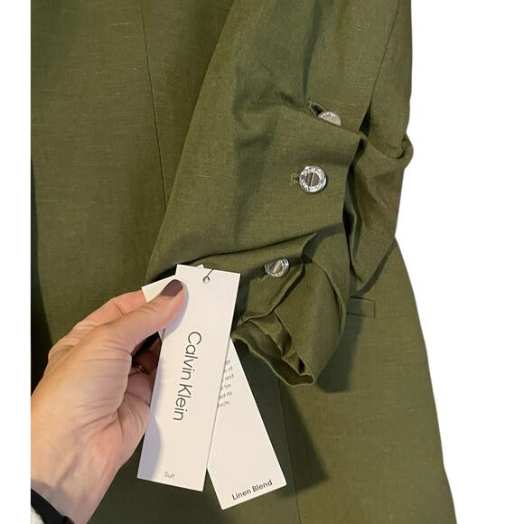 Calvin Klein Womens NEW Size 12 Olive Green Linen Blend Lined 3/4-Sleeve Blazer - Picture 10 of 11